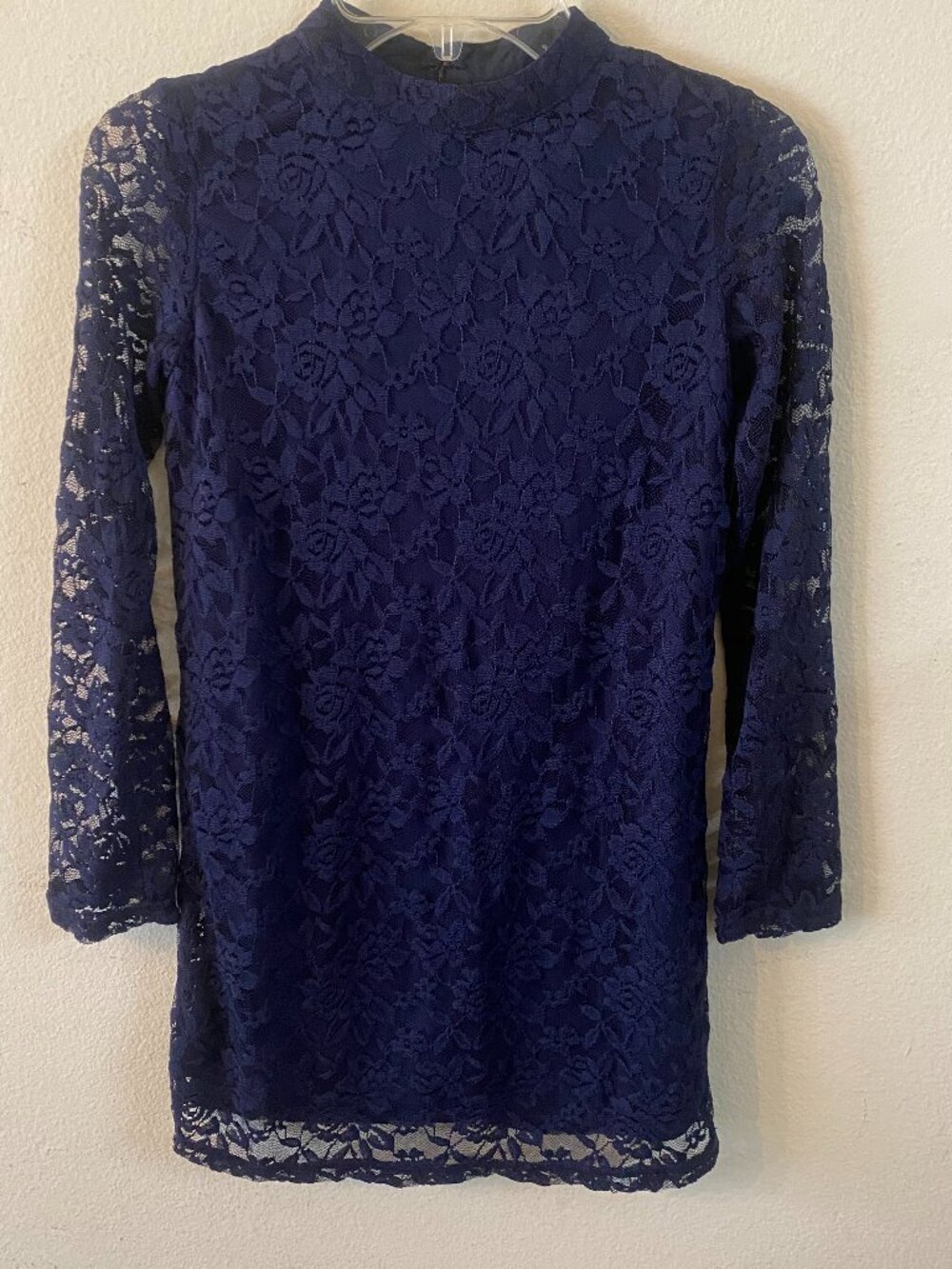 RACHAEL & CHLOE GIRL'S SIZE 10 NAVY BLUE LONG-SLEEVE FORMAL LACE DRESS W/ LINING